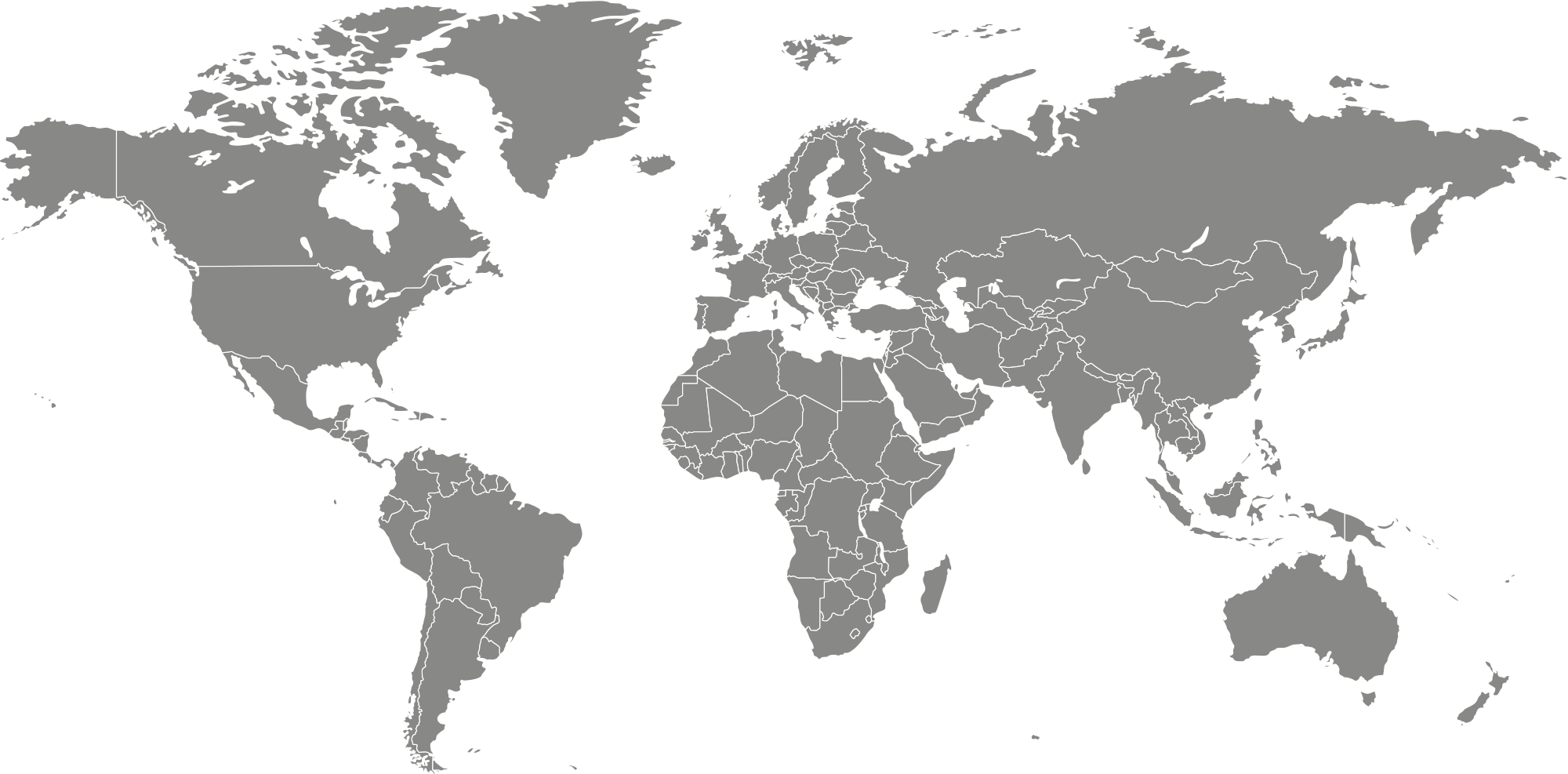 Grey map with the location of worldwide R&D centers