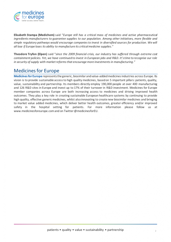Statement from our CEO Elisabeth Stampa for Medicines for Europe
