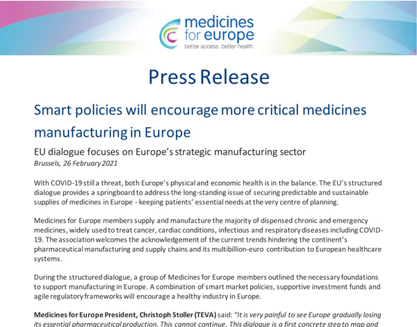 Medicines for Europe - Press Release