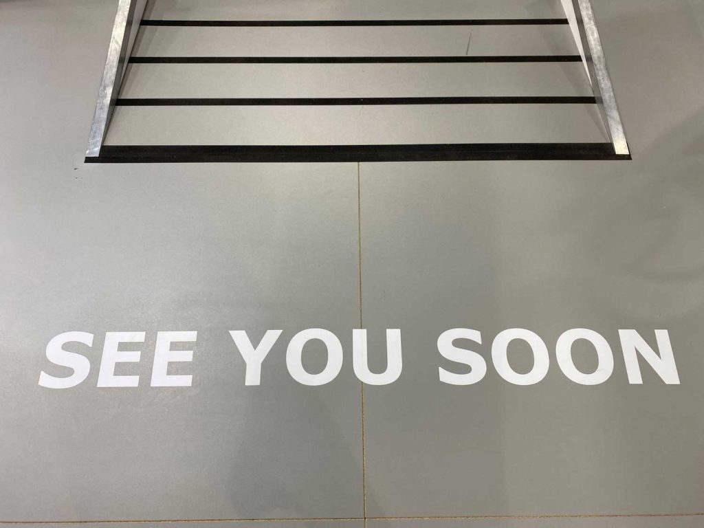 Message on the floor of a Medichem factory See you soon