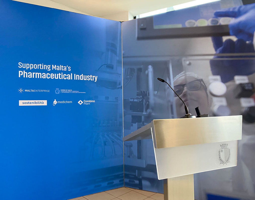 Lectern and event scenery Supporting Malta's Pharmaceutical Industry organized by Medichem