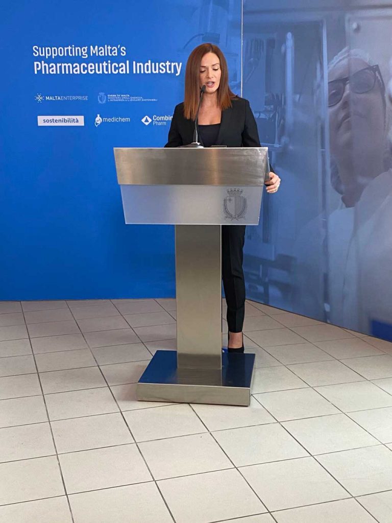 A woman speaking at the event Supporting Malta's Pharmaceutical organized by Medichem 